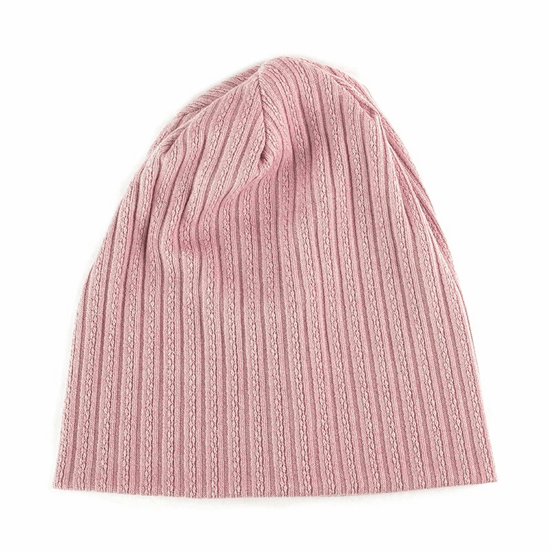 Stylish women's striped pink beanie made of cotton and polyester, perfect for casual wear. SF1658